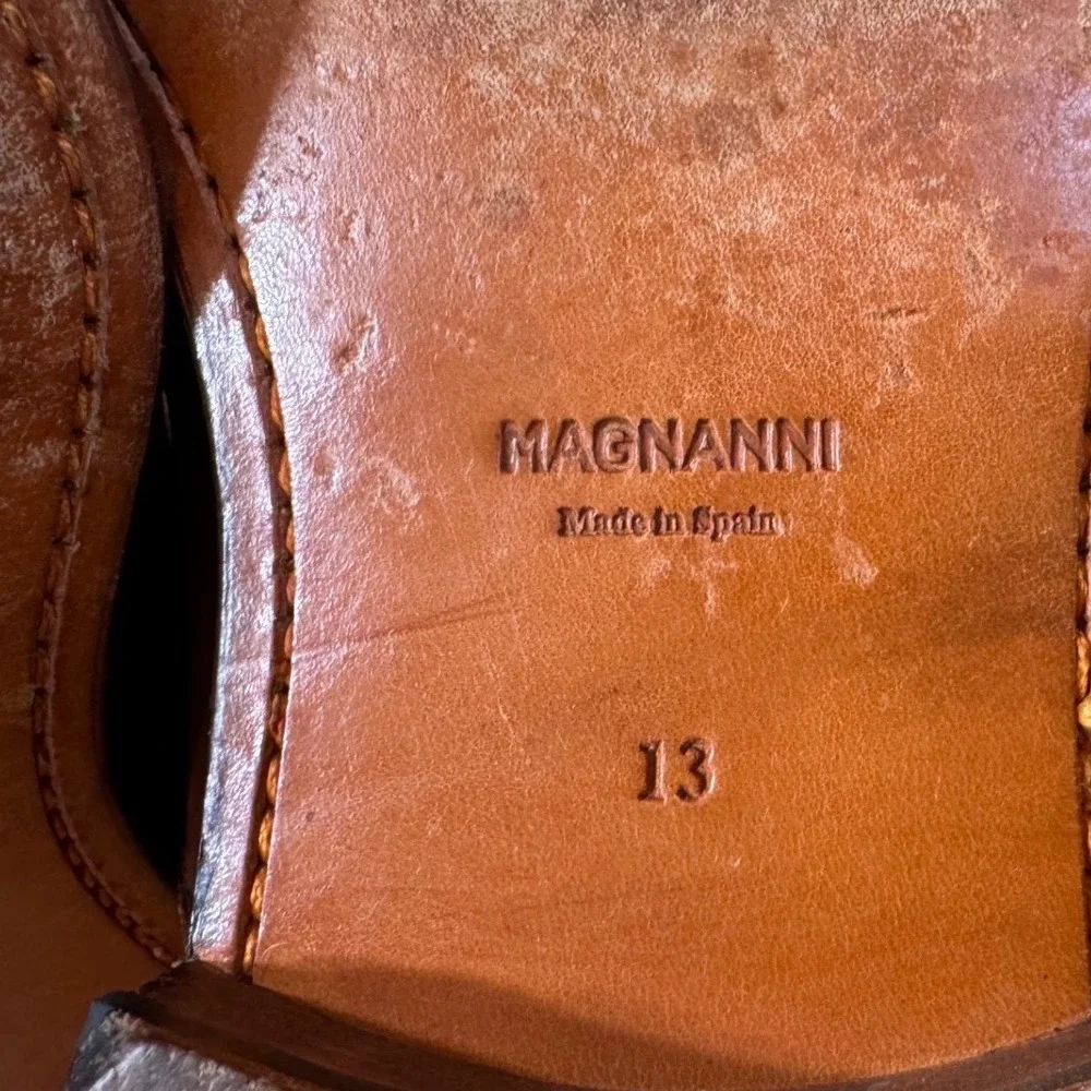 Magnanni Mens Cognac Leather Single Monk Strap Cap Toe Dress Shoes Size 13 Spain